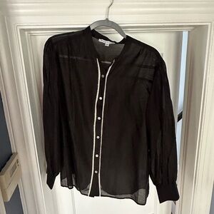 Brook + Lynn Black Blouse with Lace Trim
